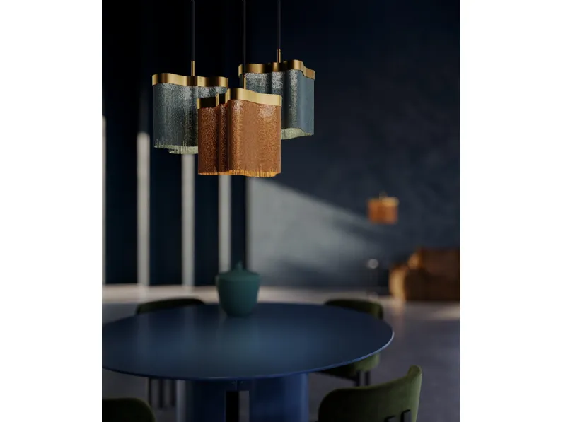 Lampada a sospensione in ottone con frange Arcipelago di Contardi
