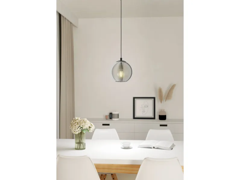 Lampada a sospensione Ariscani in vetro Nero trasparente di Eglo