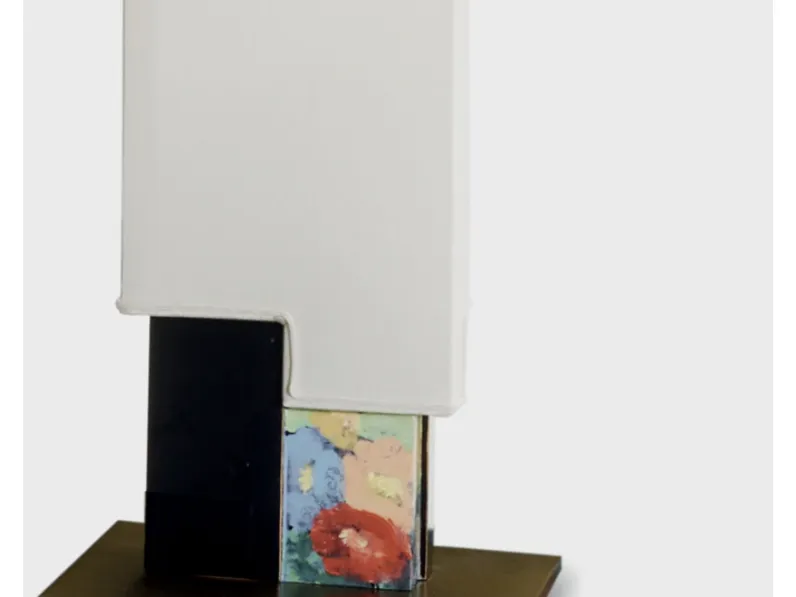 Lampada da tavolo in legno laccato e dipinto con motivo floreale dai colori vivaci Art D140 di Vittorio Grifoni