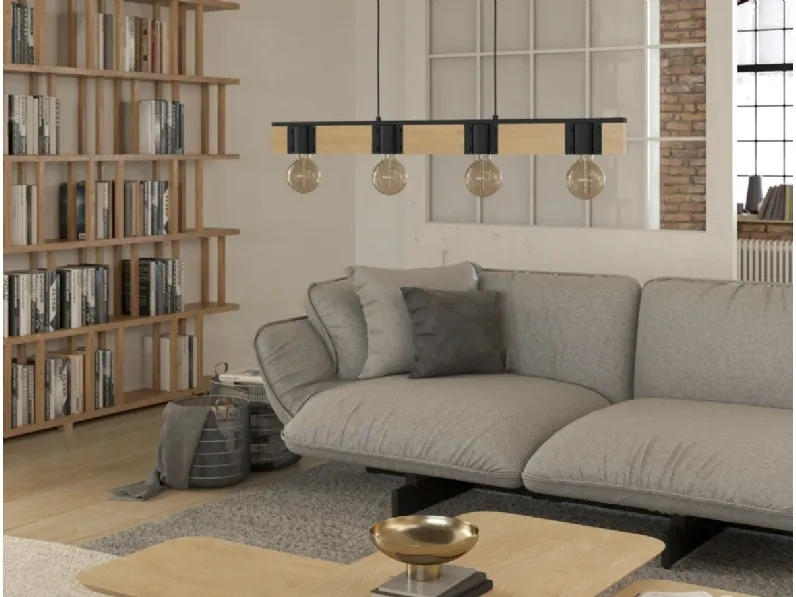 Lampada a sospensione Bailrigg in legno e acciaio di Eglo