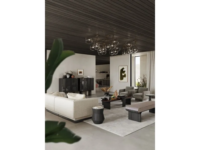 Lampada a soffitto Bolle in cristallo trasparente soffiato con parti metalliche in ottone di Gallotti&Radice