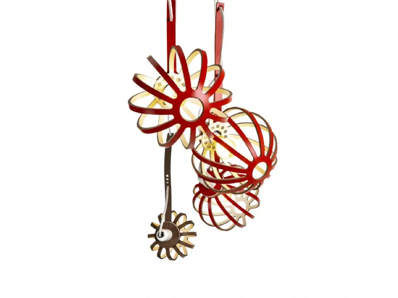 Lampada a sospensione Bunch composta da diffusori laserati in cuoio e struttura in lamiera verniciata di Enrico Pellizzoni