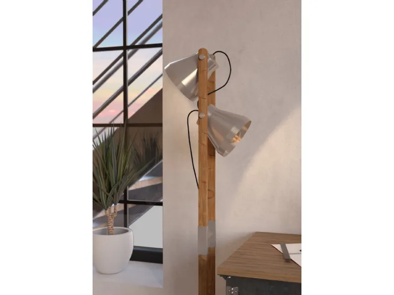Lampada Cawton Piantana in legno e acciaio di Eglo