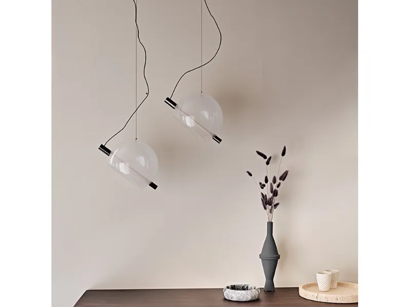 Lampada a sospensione con paralume in vetro soffiato trasparente o fumé Cody di Cattelan Italia