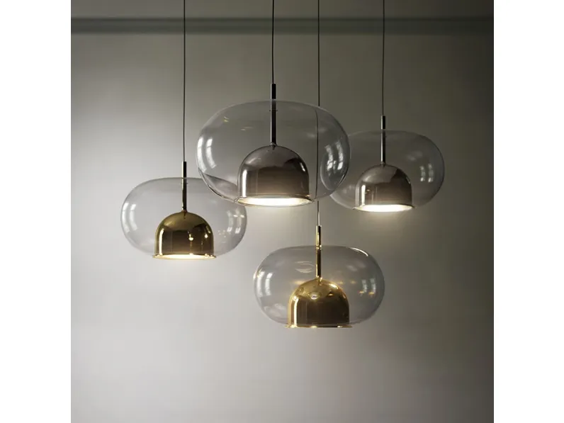 Lampada a sospensione con paralume in vetro borosilicato trasparente e calotta interna in vetro borosilicato verniciato Coimbra di Cattelan Italia