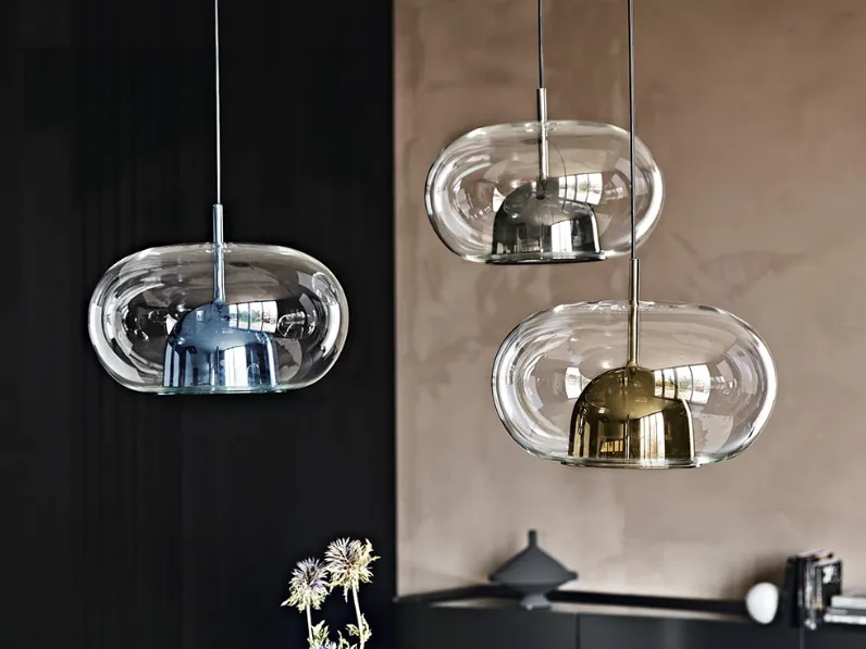 Lampada a sospensione con paralume in vetro borosilicato trasparente e calotta interna in vetro borosilicato verniciato Coimbra di Cattelan Italia