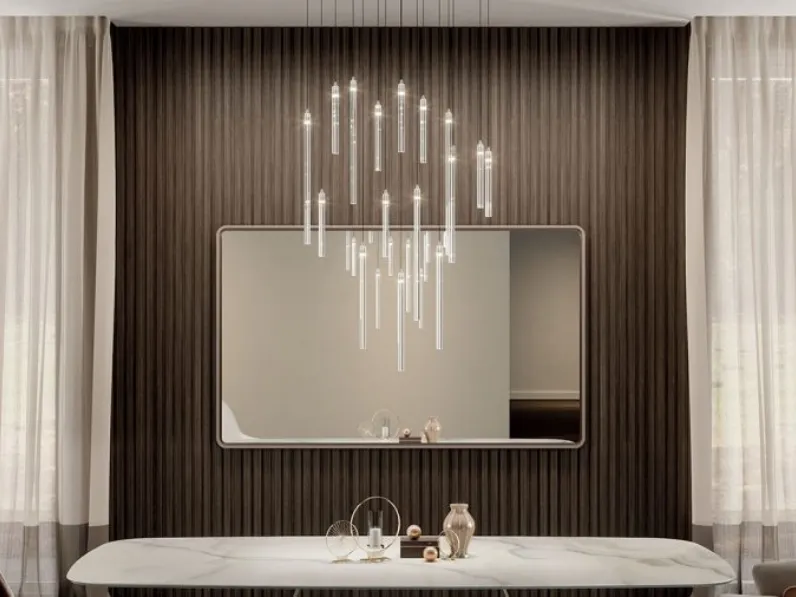 Lampada a sospensione con elementi pendenti in cristallo trasparente con LED interno Comete Lampadario di Reflex