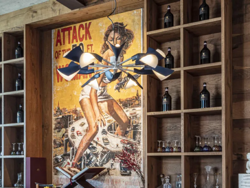 Lampada a sospensione con rivestimento in cuoio Duffy Fly di Enrico Pellizzoni