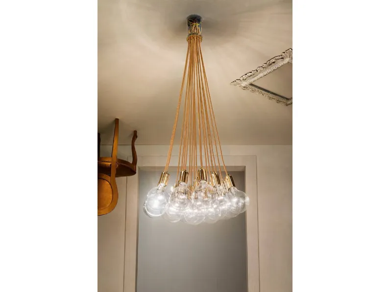 Lampada a sospensione in vetro con elementi in acciaio e19-e61 di Vesoi