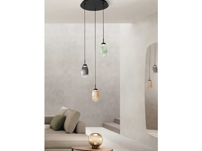 Lampada a sospensione Ekos in vetro di Ondaluce