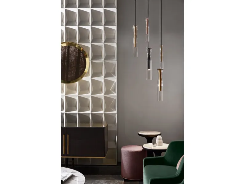 Lampada a sospensione Epsilon Sola con cilindri in cristallo sagomato a mano con parti metalliche in ottone brunito a mano di Gallotti&Radice