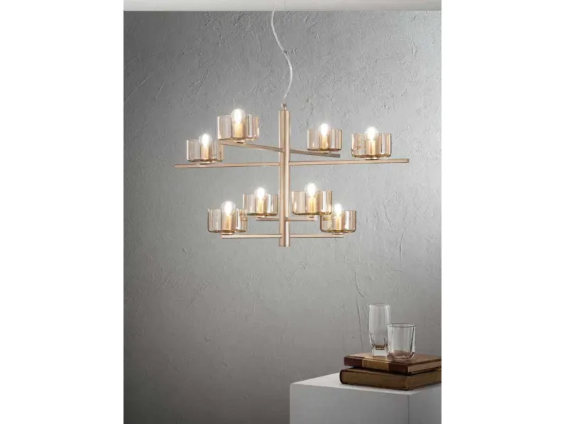 Lampada a sospensione in metallo e vetro Figaro di Ondaluce