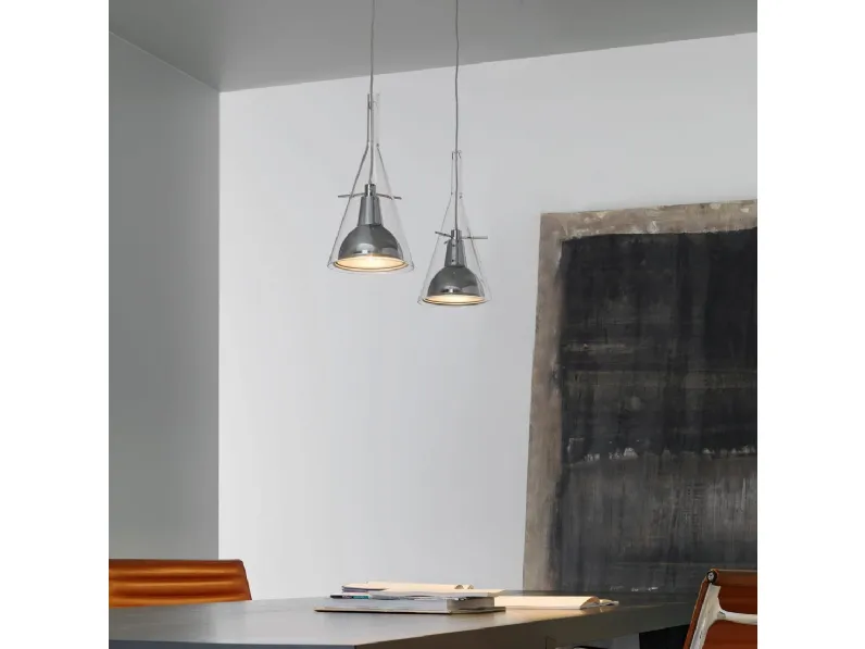 Lampada a sospensione Flute in vetro e alluminio di Fontana Arte