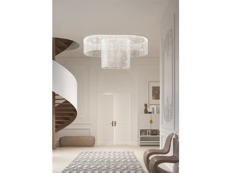 Lampada a soffitto Galassia con pendagli in cristallo o vetro di Masiero