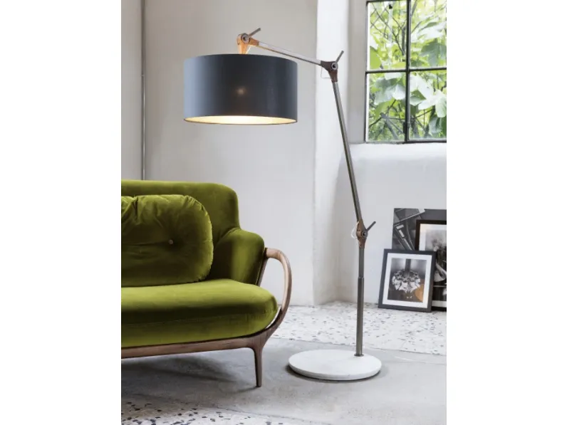 Lampada da terra Gary in metallo, marmo e tessuto di Porada