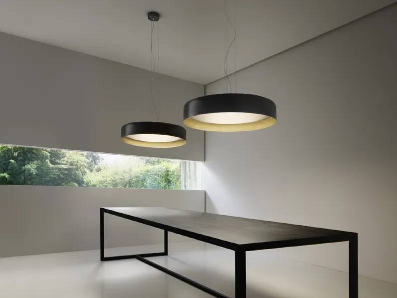 Lampada a sospensione Ginevra in alluminio finitura Nero/Oro di Panzeri