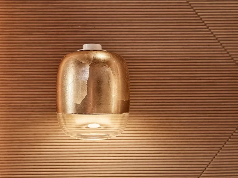 Lampada da parete in vetro soffiato e foglia oro Gong di Prandina