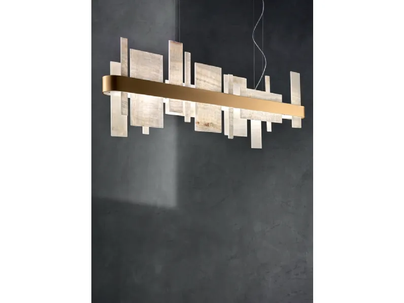 Lampada lineare a sospensione in metallo con diffusore in onice naturale Honicé di Masiero