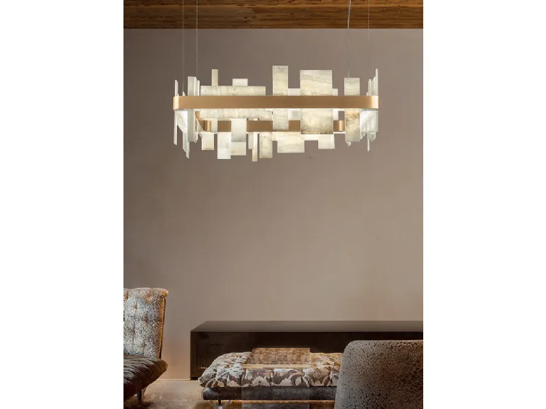 Lampada quadrata a sospensione in metallo con diffusore in onice naturale Honicé di Masiero