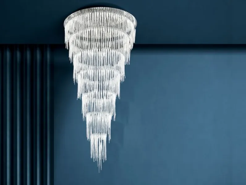 Lampada a sospensione con elementi pendenti in vetro di Murano massiccio con LED interno Ice di Reflex