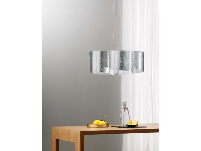 Lampada a sospensione Imagine in vetro curvo con decoro foglia argento di FAN Europe