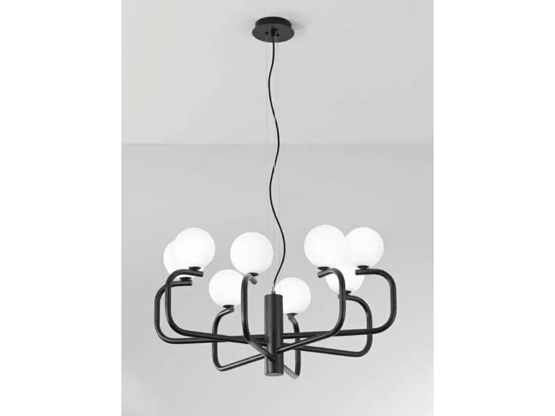 Lampada a sospensione Jeppy in metallo verniciato con sfere in vetro soffiato di Ondaluce