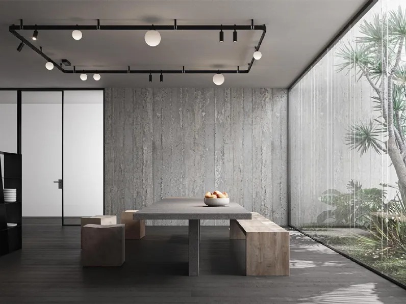 Lampada a soffitto modulare quadrata che permette l'inserimento di sfere in vetro soffiato e faretti Stant di Karman