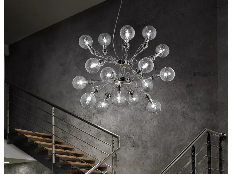 Lampada a sospensione in metallo e vetro Matrix Doppia di Lumina