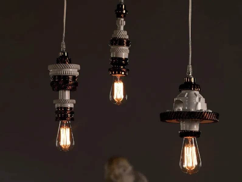 Lampada a sospensione in ceramica bianca e bronzo Mek di Karman
