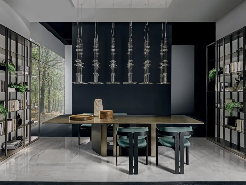 Lampada a sospensione Narghilè in cristallo trasparente sagomato a mano con parti metalliche in ottone cromato lucido di Gallotti&Radice