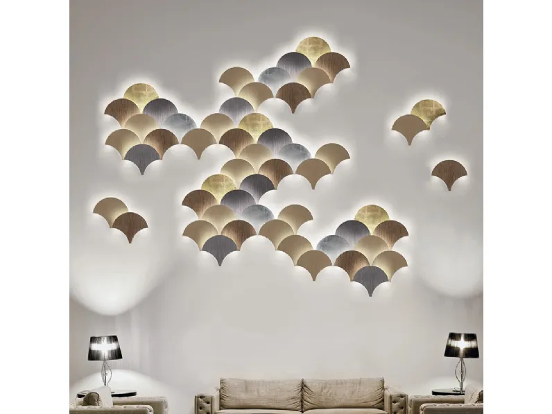 Lampada da parete componibile e modulabile in metallo verniciato e rivestito Palm di Masiero