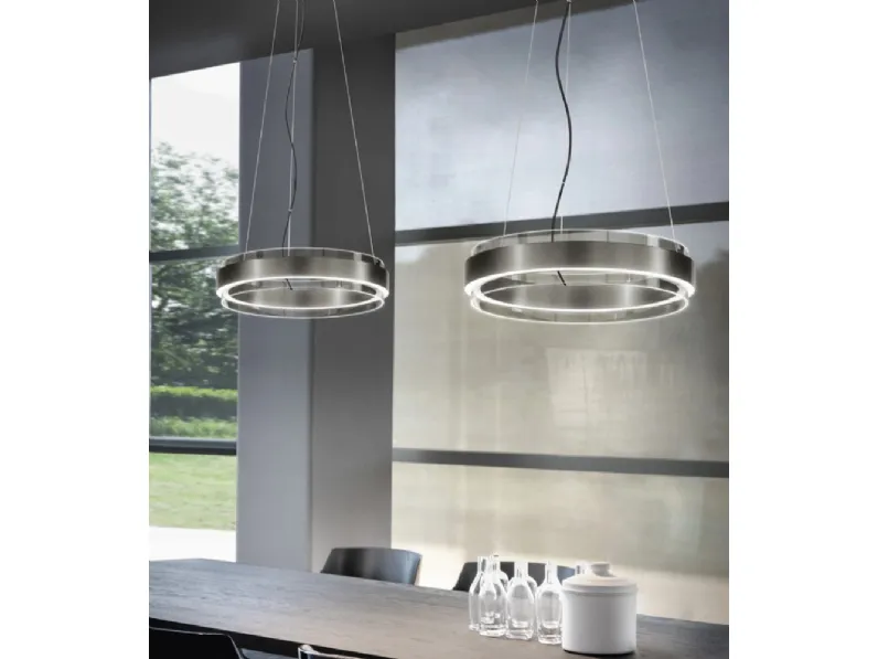 Lampada a sospensione in vetro e metallo Phoenix di Vistosi