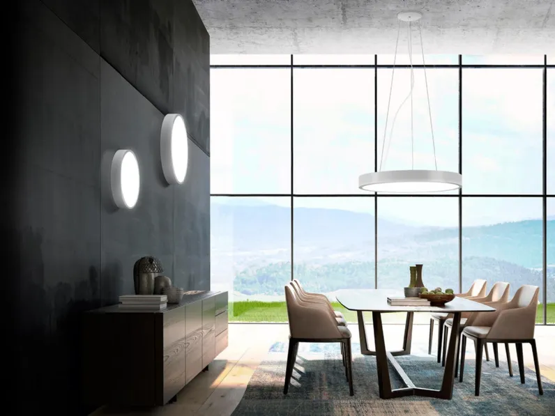 Lampada a sospensione o da parete Planet Ring in metallo con schermo diffusore in policarbonato opale di Panzeri