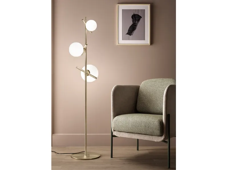 Lampada da terra in ottone galvanizzato con diffusori a sfera in vetro di Murano Posy di Masiero