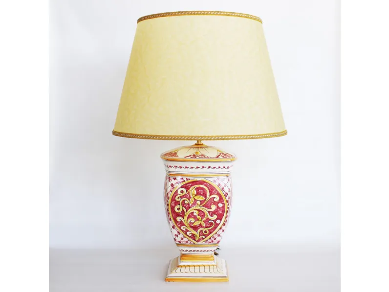 Lampada da tavolo Quadrata in ceramica di Caltagirone e paralume in tessuto di Alemanna