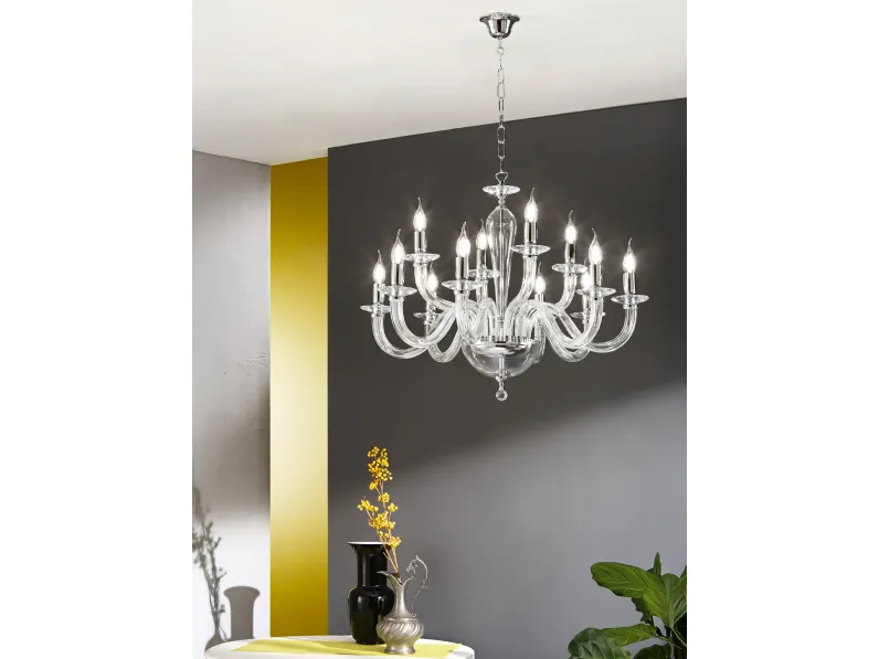 Lampada a sospensione Ravel in vetro di Ondaluce