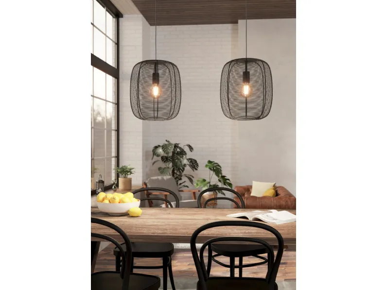 Lampada a sospensione Rinroe in acciaio Nero di Eglo