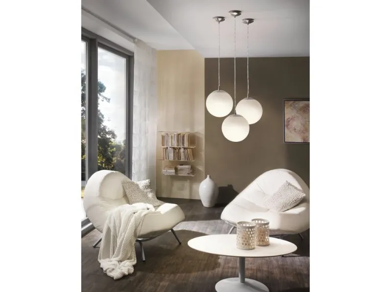 Lampada a sospensione Rondo in vetro opale Bianco opaco di Eglo
