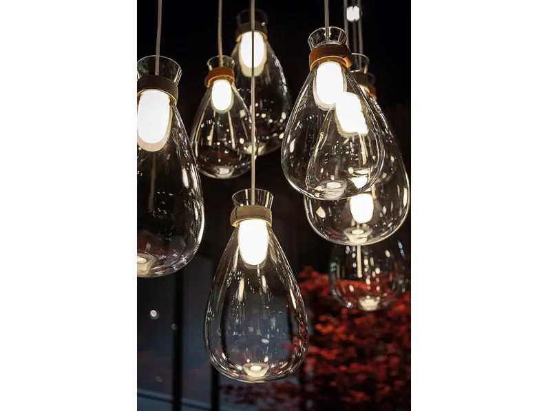 Lampada a Sospensione in vetro soffiato con un sottile bracciale di cuoio Soffi di Poltrona Frau