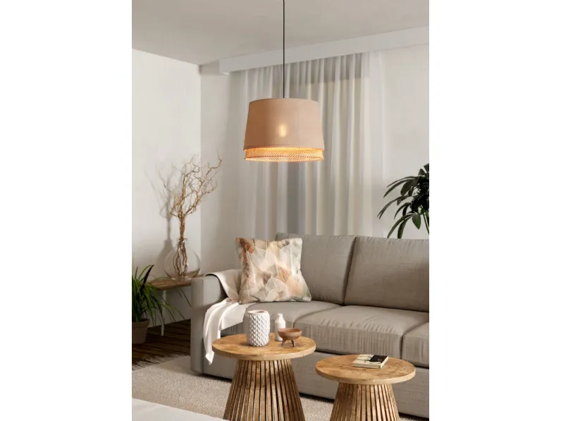 Lampada a sospensione Tabley in tessuto e legno di Eglo