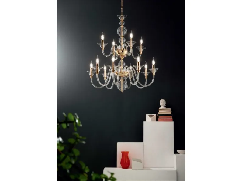 Lampada a sospensione in vetro Tebe di Ondaluce