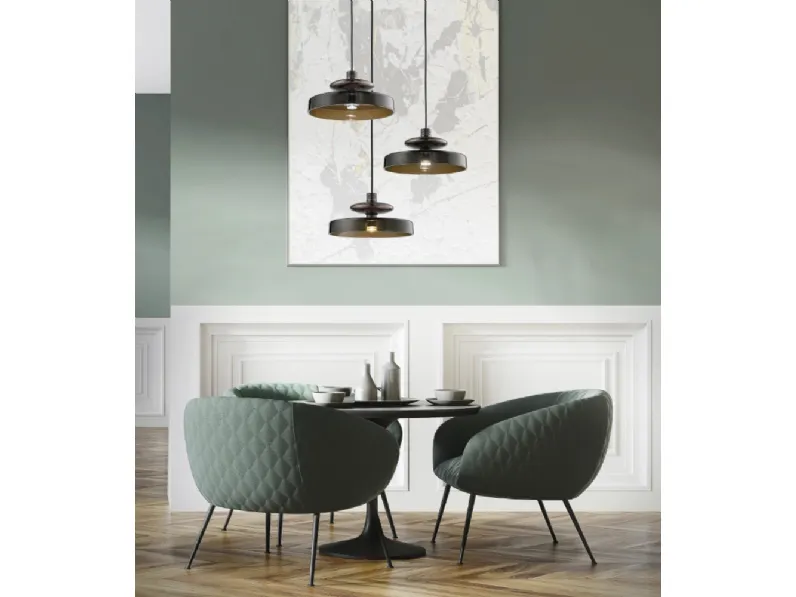 Lampada a sospensione in vetro e metallo Tread di Vistosi