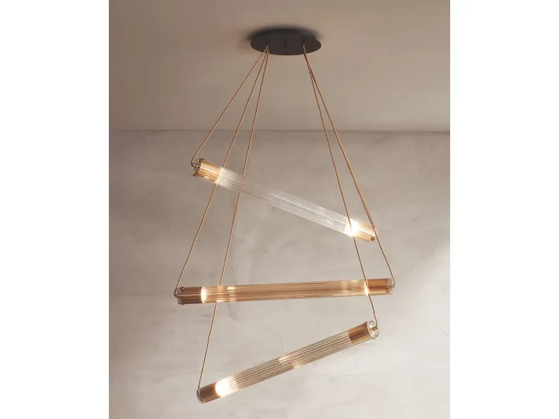 Lampada a sospensione in vetro pyrex cannettato Tube S di Riflessi