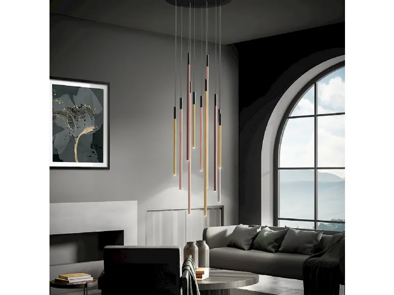 Lampada a sospensione con elementi coordinati e componibili in differenti lunghezze Tubico di Team Italia