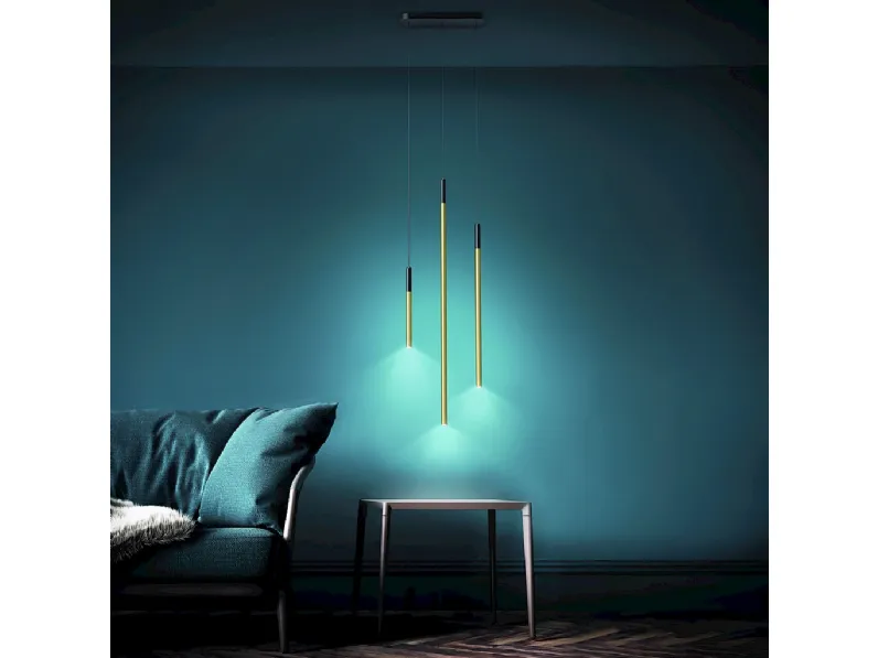 Lampada a sospensione con corpo in alluminio verniciato con preziose finiture bicolore Tubico di Team Italia