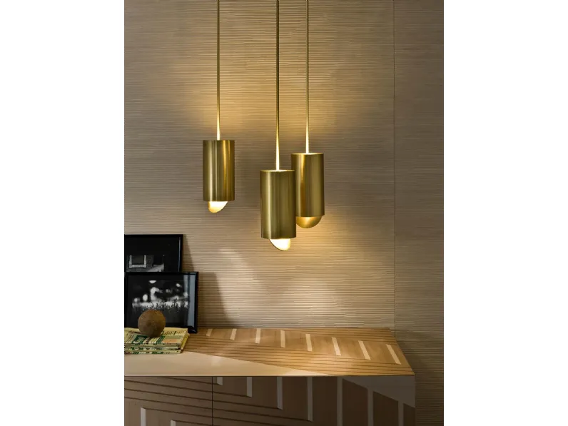 Lampada in ottone con disco inferiore orientabile Tubo Sospensione MF 40 di Laura Meroni