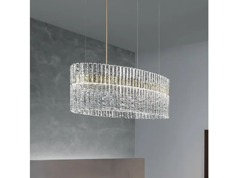 Lampada a sospensione ovale in listelli di vetro effetto roccia Vegas di Masiero