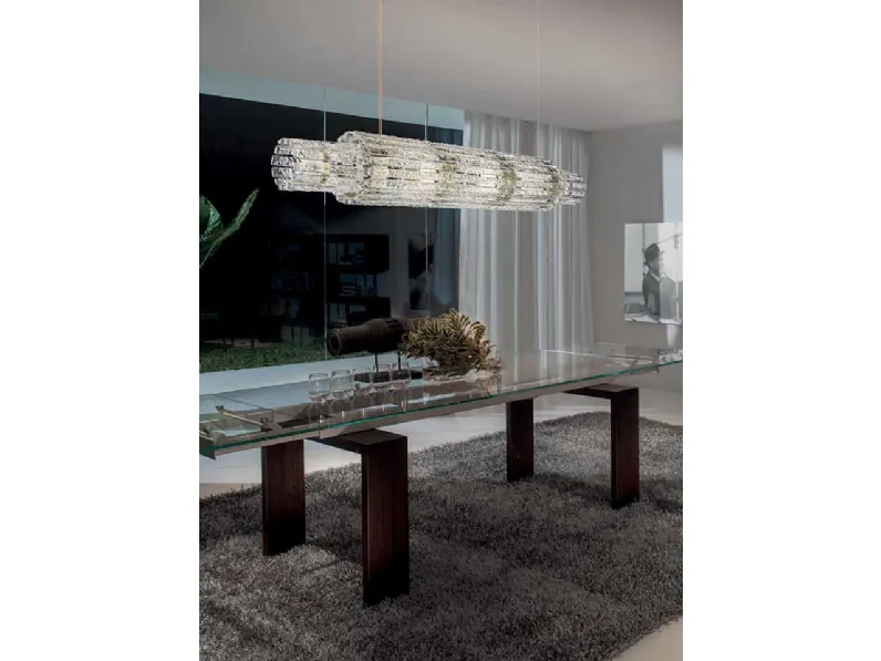 Lampada a sospensione lineare in listelli di vetro effetto roccia Vegas di Masiero