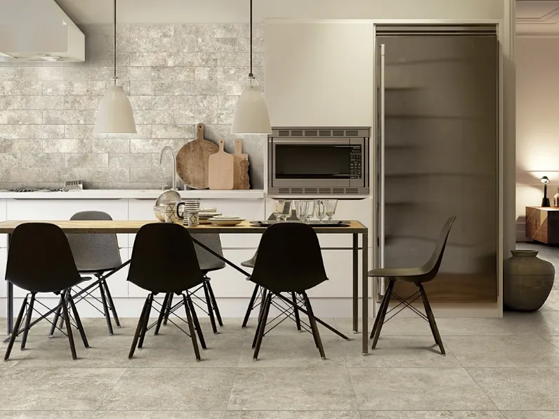 Piastrelle moderne gres effetto pietra in colore bianco Umbria Antica di Tagina