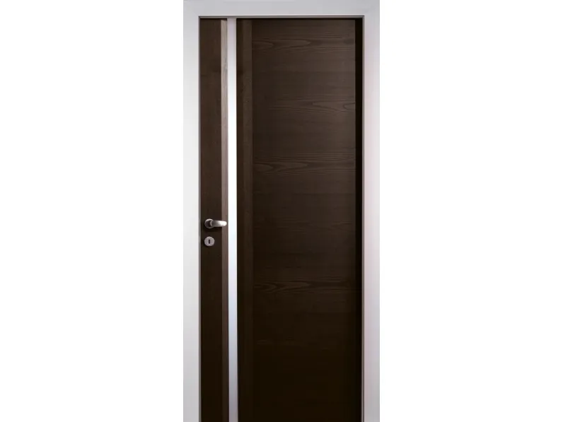 Porta per interni Aluminium battente in legno di Frassino Caffè con inserto in cristallo e profili in alluminio di Effebiquattro